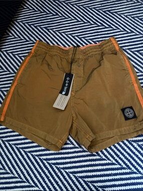 Stone Island JUNIOR kids/youth/boys Brown Shorts w/Orange trim also for swimming